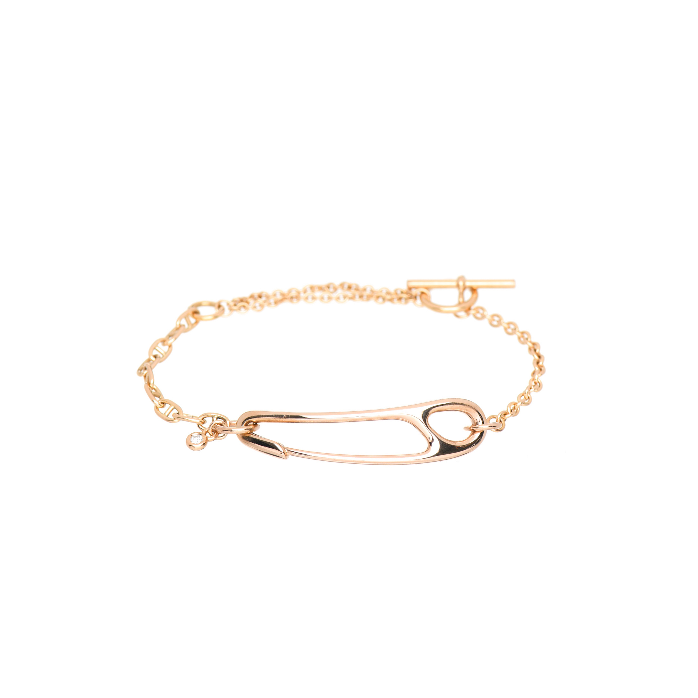 h**mes 18k rose gold Di*m*nd mm chaine d''ancre punk bracelet sh